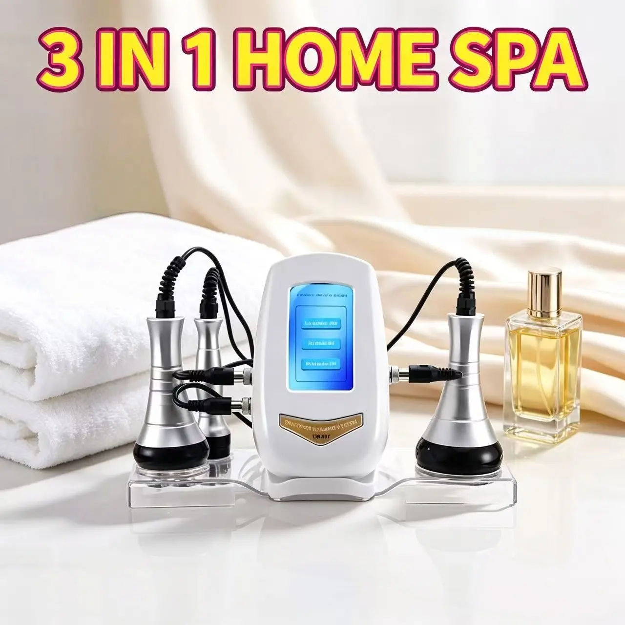 Us Plug Home Body Beauty Device, Ultra-Thin 3-In-1 Full Body Massager, 3 Probes for Figure Sculpting, Ultrasound Vacuum RF, Gift for Women