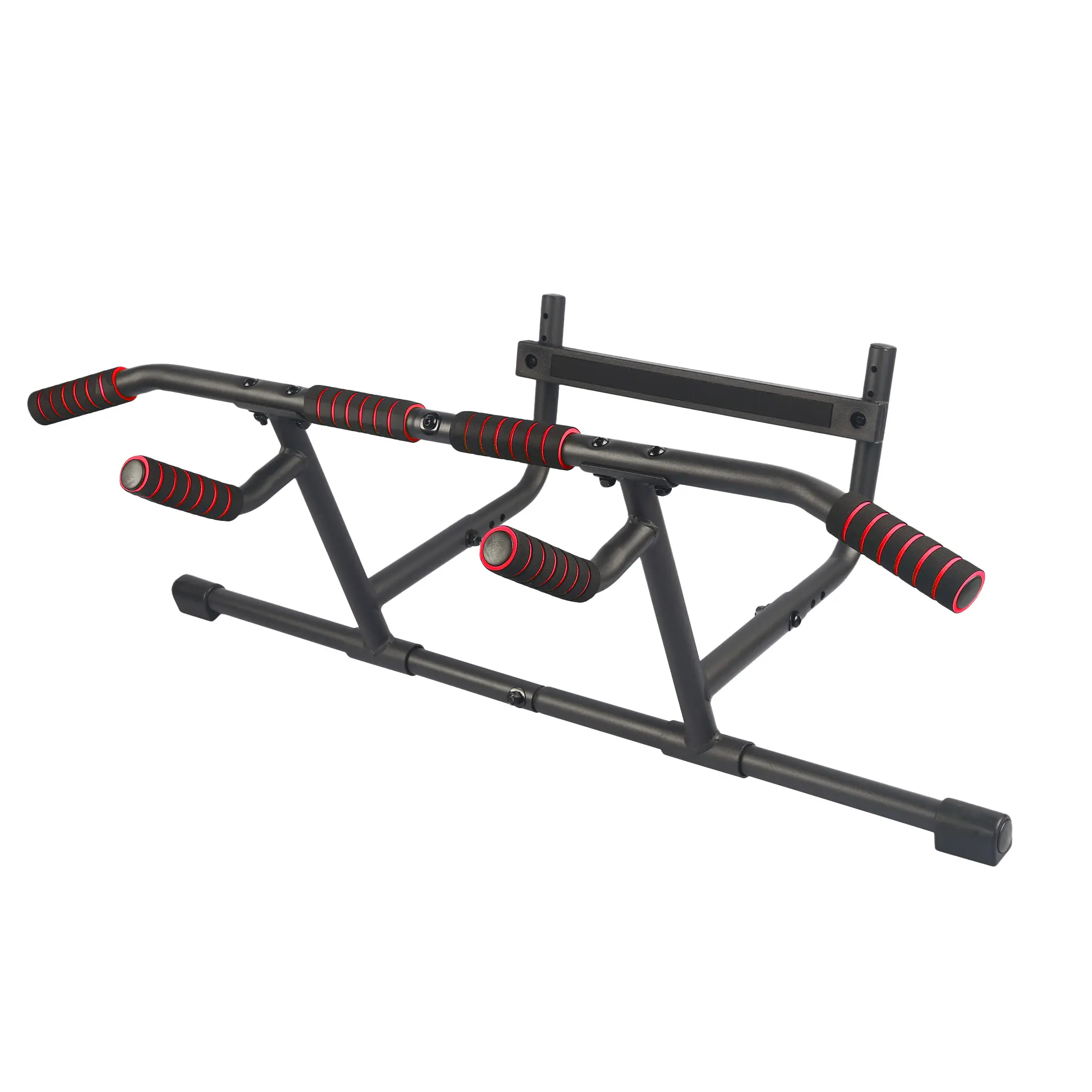Adjustable No-Screw Doorway Pull-Up Bar - Home Gym Strength Training Equipment, Black-Red