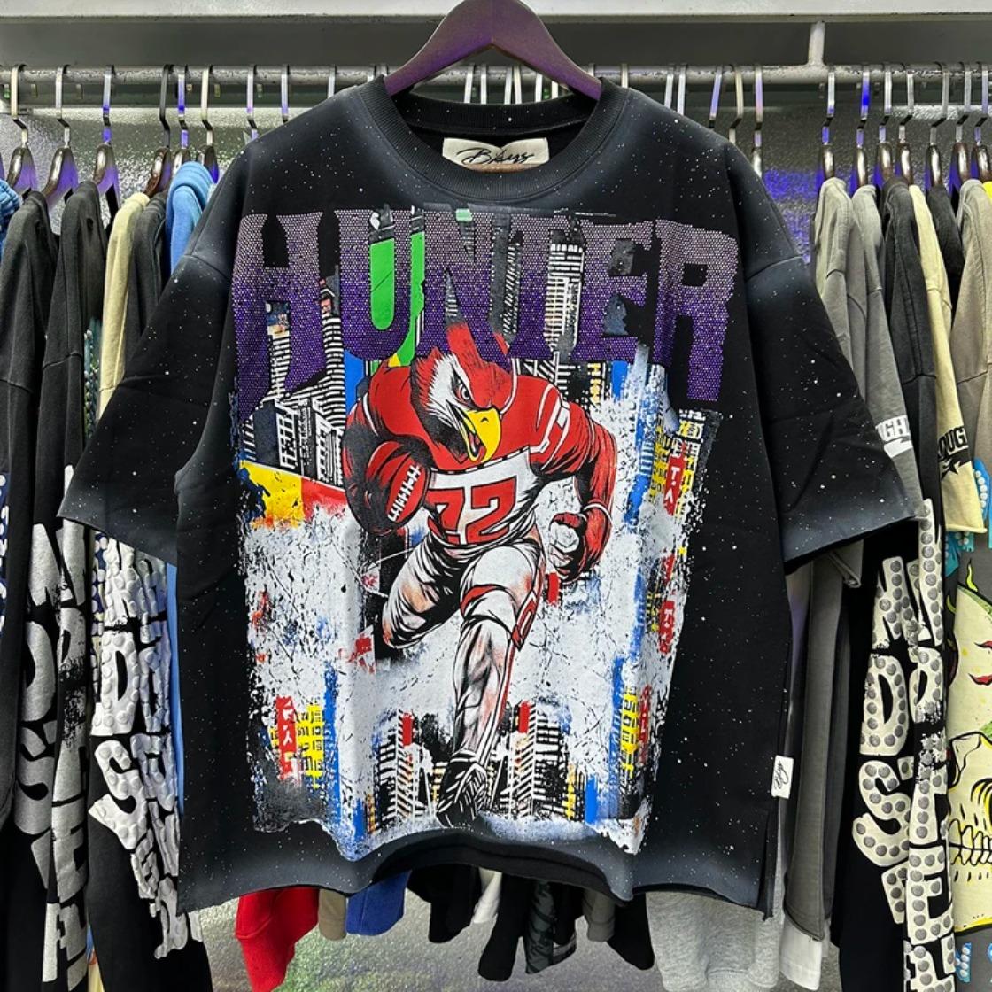 Best Quality Washed Gray Full Rhinestone Bling T-Shirt, Unisex F-Terry Cropped Tee, BKYS Skull Print High Street Hip Hop Rock Retro Y2K Vintage Streetwear, Sparkle Diamond Graphic Casual Short Sleeve Tops for Men Women