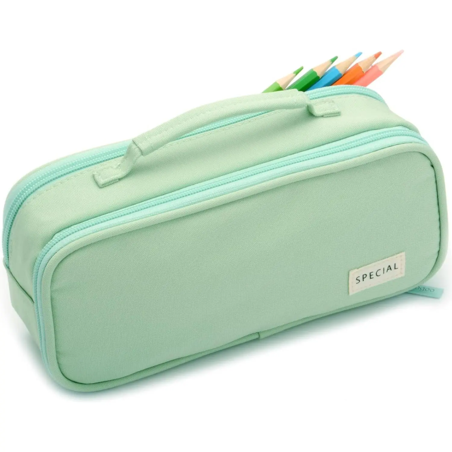 Large Big Capacity Aesthetic Preppy Cute Special Pencil Case Organizer Pouch Bag with Handle & 3 Zipper Compartments for Girls Boys Women Adults (Green)
