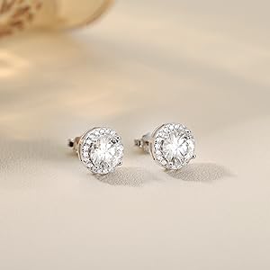 MILACOLATO  synthetic  Moissanite Stud Earrings Halo Stud Earrings Brilliant Round Cut D Color VVS1 Clarity Lab Hypoallergenic synthetic Moissanite Stud Earrings   synthetic  moissanite earrings