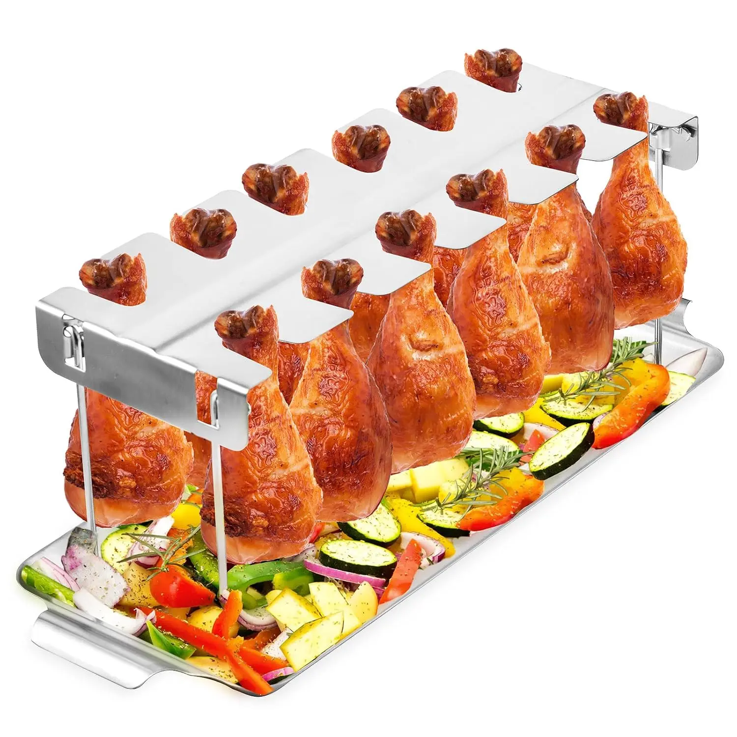 Chicken  Rack for Grill with Drip Tray - 12 Slots Drumstick Rack for , BBQ, and  Holder -  Stainless Steel Chicken Drumstick Holder for Roasting and