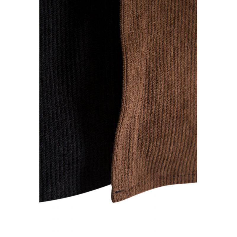 Men's corduroy color-block short-sleeve shirt, casual button-up shirt with chest pocket, vintage summer street style, soft and breathable, suitable for everyday wear