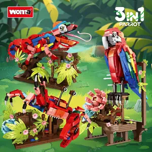 Creative Animal Building Blocks, 538pcs/set Parrot & Chameleon & Crab Design Building Blocks, DIY Assembly Toy, Ideal Holiday Gift