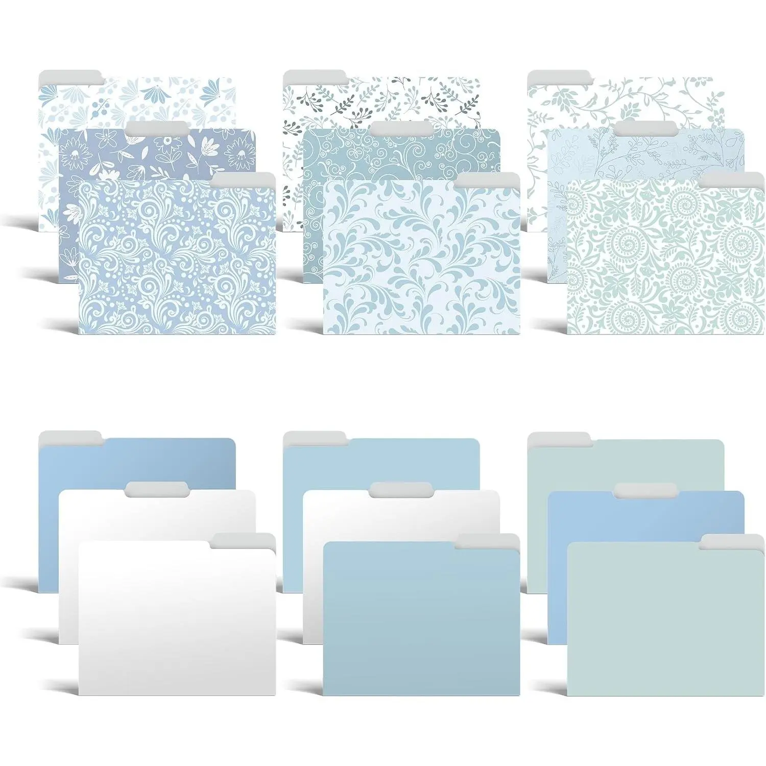 Decorative File Folders, 18 Pack, 9 Floral & Paisley Designs + 9 Matching Solid Colors, Heavyweight, Letter Size (9.5" x 11.5") with 1/3 Cut Tab, Laminated, Fashion Folders