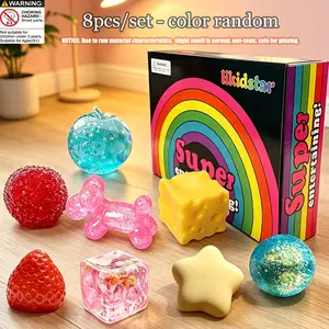 8pcs/set - Healing Series Stress Relief Slow Rebound Plush Toy Fun Toy Set, which includes other squeeze toys such as ocean apples, cheese, strawberries, bayberries, children's party gifts, and various styles. Stress relieving children's desk decoration
