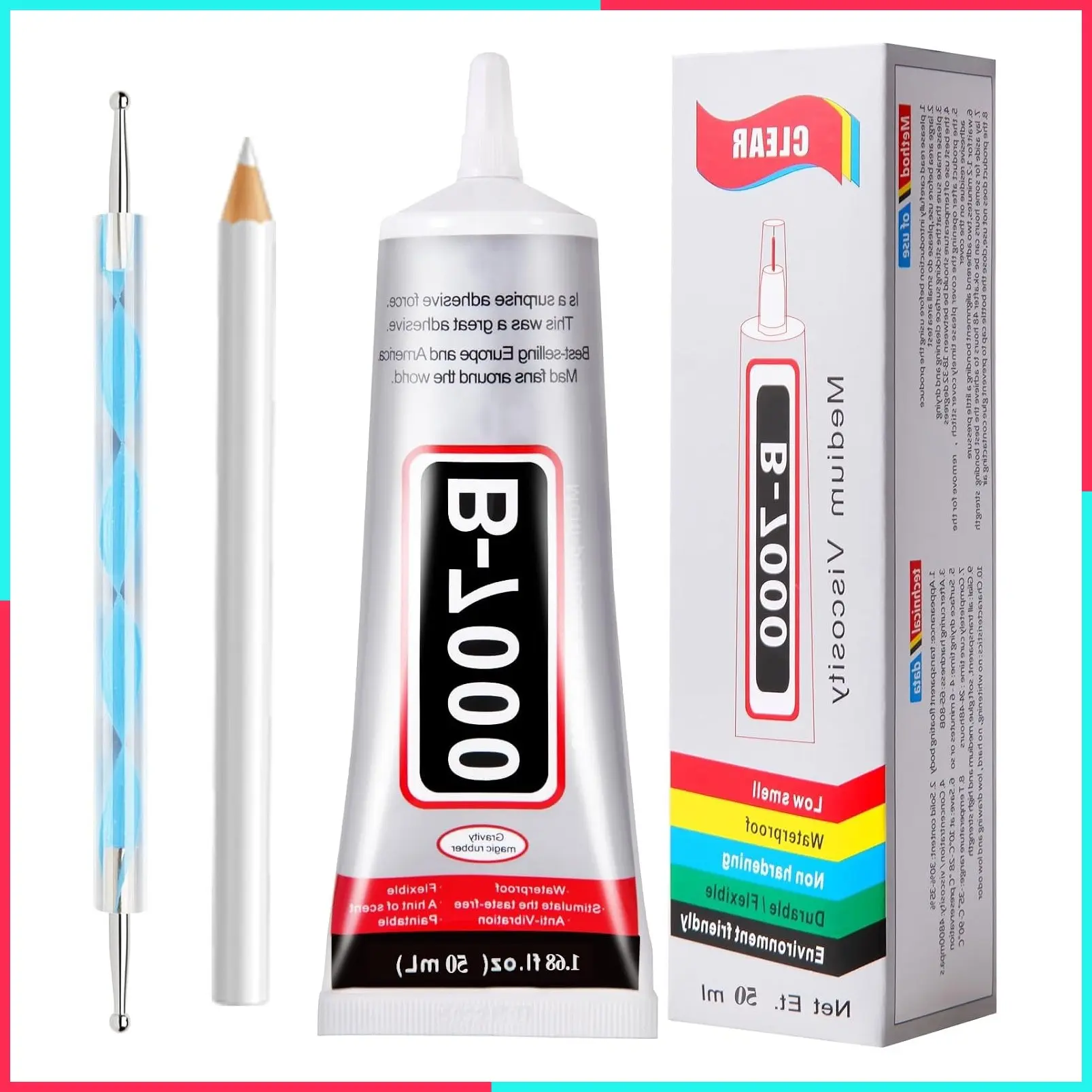 B7000 Clear Glue with Precision Tip, 50ml Multipurpose Adhesive for Rhinestones, Jewelry Making, Fabric, DIY Crafts, Shoes, Nail Art