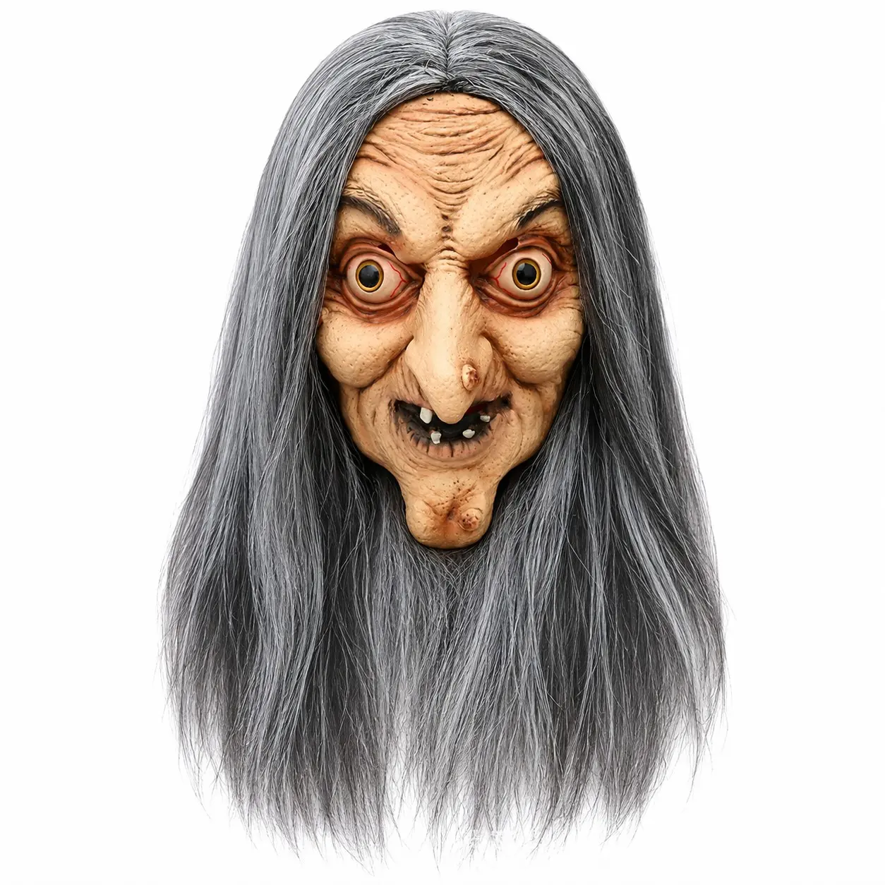 Halloween Horror Old Witch Long Hair Mask, Scary Latex Headgear, Ghost House Creepy Grandma Face, Cosplay Party Props, Festival Theme Activities