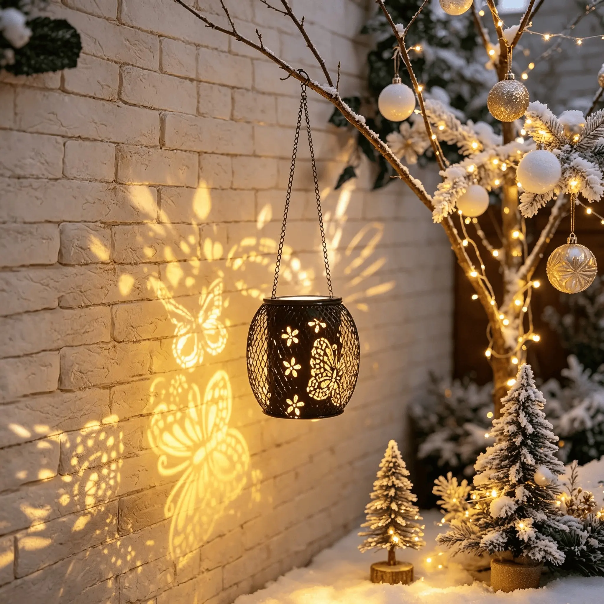 Outdoor Garden Hanging Projector Lantern, Solar Powered Butterfly Lantern, Christmas Outdoor Atmosphere Decor, Patio Balcony Decoration, Solar Hanging Light