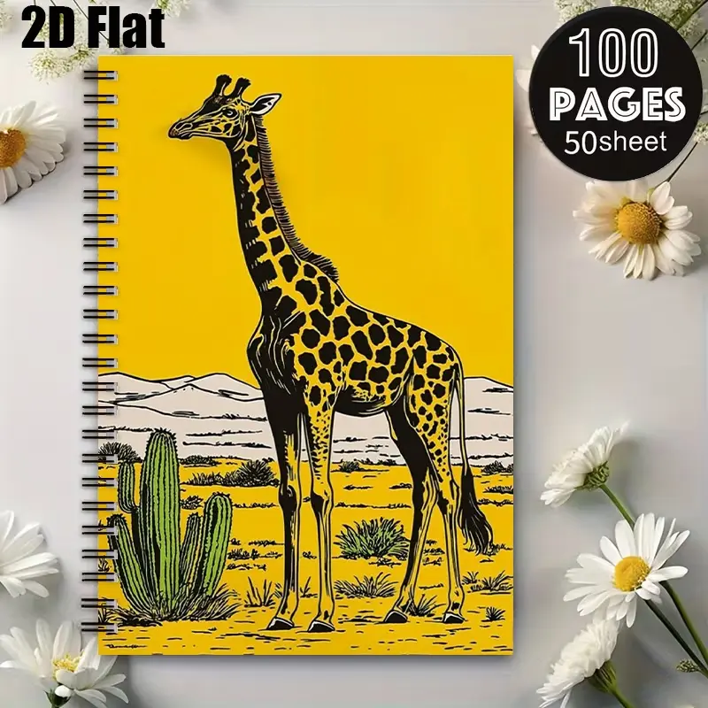1pc Giraffe Spiral Notebook 5.7x8.26 inch, High-quality Lined Pages, Durable Coil Binding, Safari Adventure Journal, Travel Diary, Camping Notebook, Perfect Gift for Nature Lovers, Birthday & Christmas Present [2D] Flat