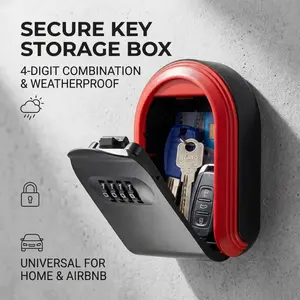 Wall-Mounted Key Lock Box - 4-Digit Combination Safe for Outdoor, Home, and Airbnb Key Storage