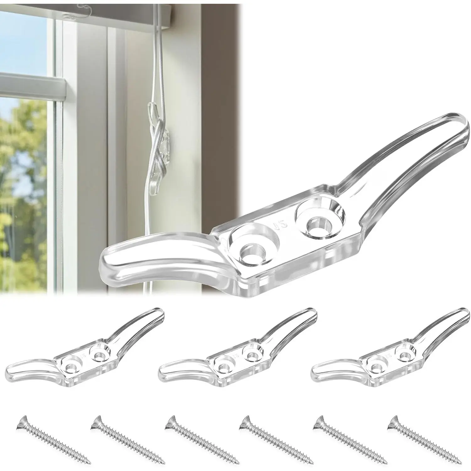 Blind Accessories Hooks, 4 count Cord Cleats for Blinds, Window Blind Cord Holder with Screws Plastic Shade String Holder Blinds Accessories Hooks for Window Curtains Sun Shades Ropes