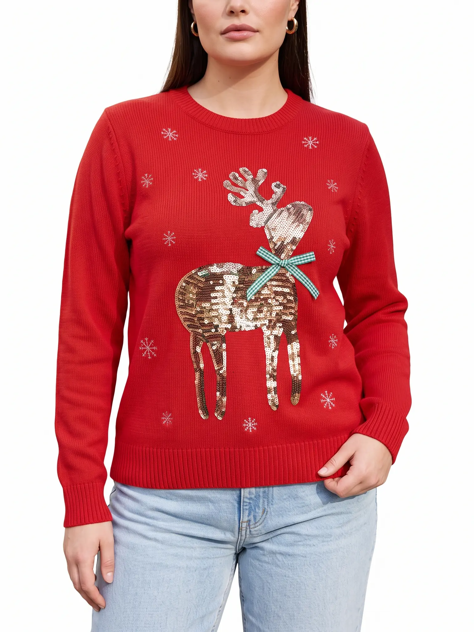 Women's Vintage Holiday Reindeer Sweater for Daily Wear and Christmas Parties