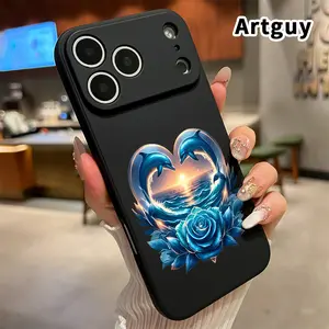 Compatible with  iPhone 17 Pro Max 16 Plus 15 14 13 12 11 Air XR E Soft Case Dolphin Heart Rose Full Coverage Camera Protection Lightweight Softcase for Girl