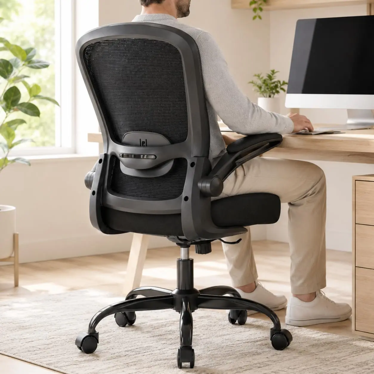 Office Chair w/Adjustable , Flip Armrest, 135° Recline | Supports 300 lbs · Seat 19.48"–23.4" · Breathable mesh · 20–30 min assembly · 5-year warranty