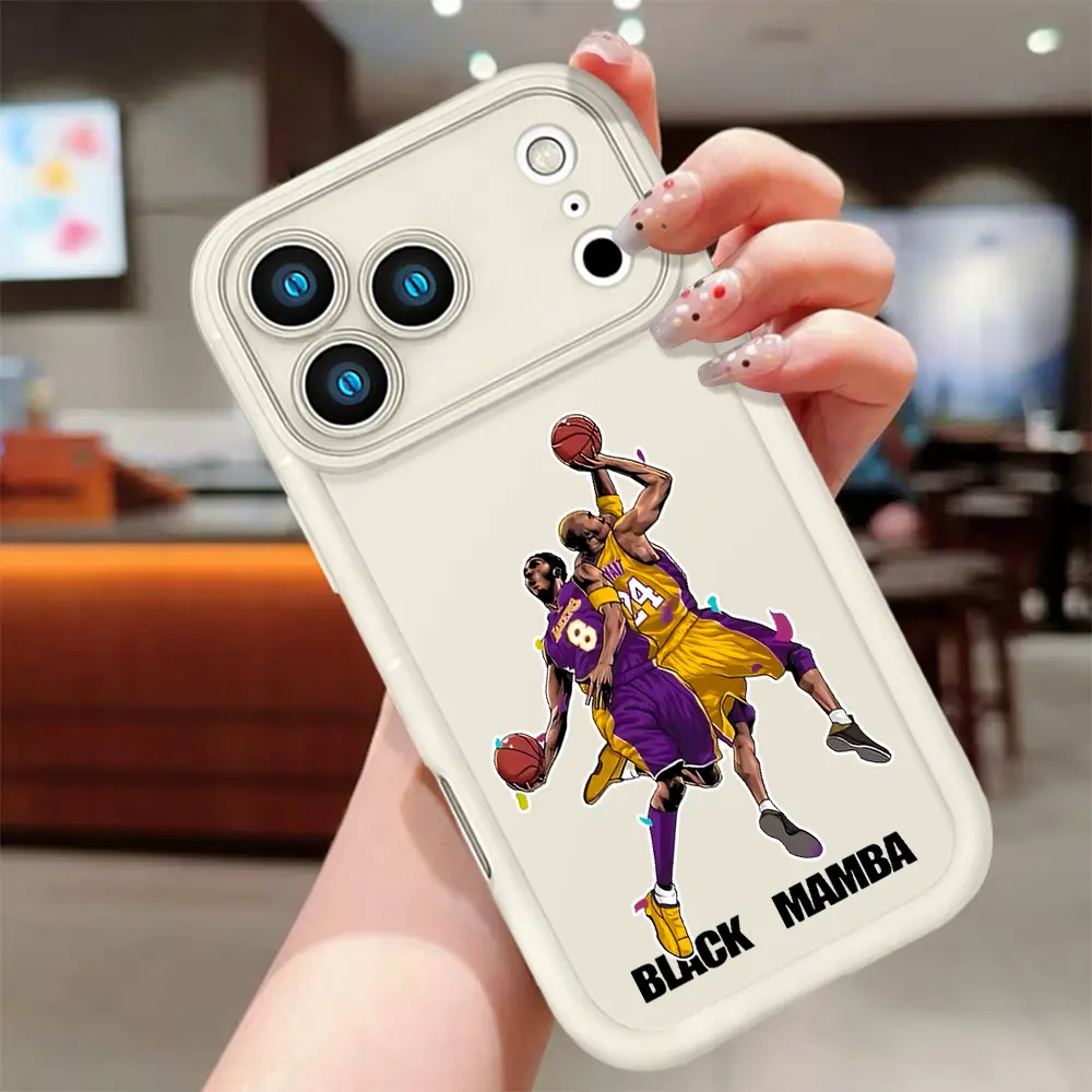 Kobe Bryant Black Mamba 8 & 24 Jersey Lakers Basketball Phone Case For iPhone 17 16 15 14 13 12 11 Pro Max Plus X XR XS Air Dual‑Era Kobe Graphic Soft TPU Shockproof Bumper Cover Large Raised Camera Cutout Anti‑Drop Protective Phone Case