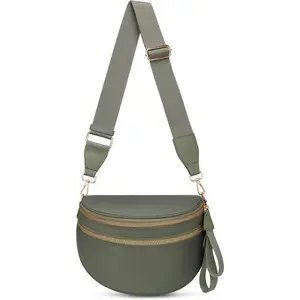Pure Colour Crossbody Bum Bags for Women Spacious Checkered Cross body Bag Nylon Trendy Fanny Pack for Travel