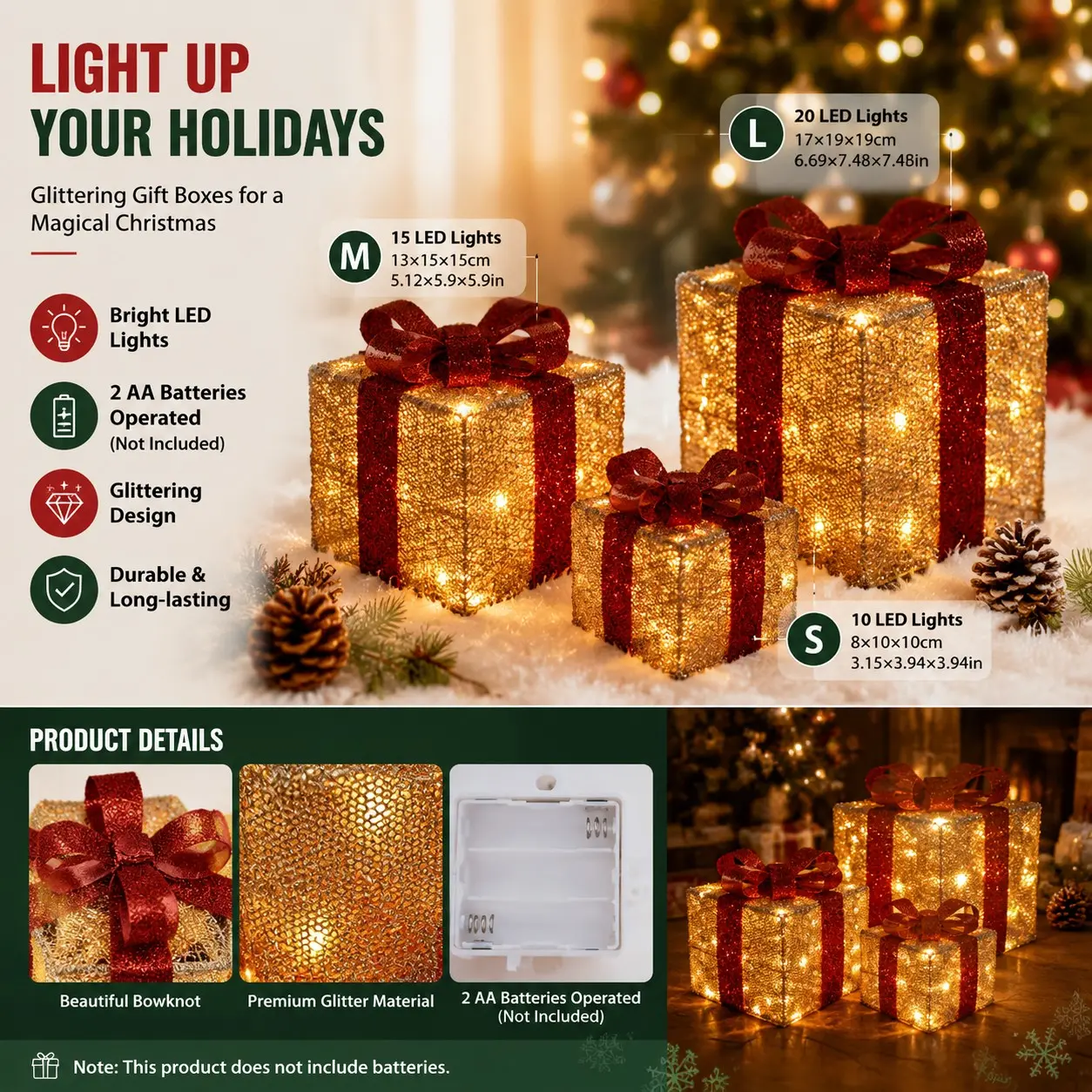 Glowing Christmas Gift Box Display, Iron Fabric Light-Up Gift Box, Holiday Decor for Hotel Lobby, Living Room, Store Entrance