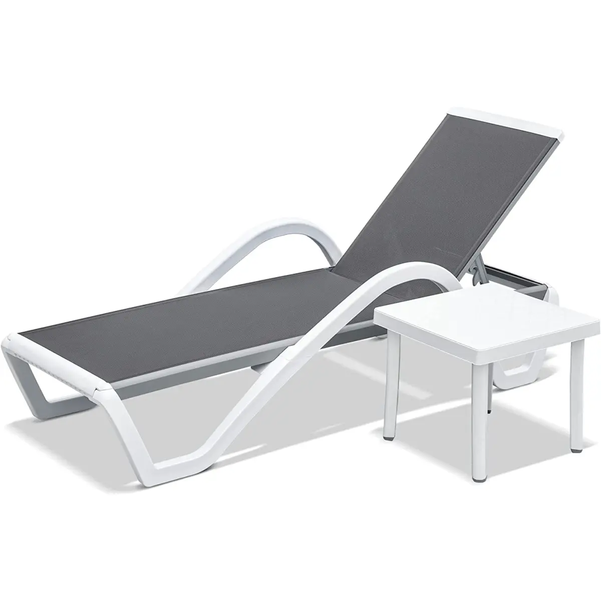 AobtkelPatio Chaise Lounge Adjustable Aluminum Pool Lounge Chairs with Arm All Weather Pool Chairs for Outside,in-Pool,Lawn (Gray, 1 Lounge Chair+1 Plastic Table)