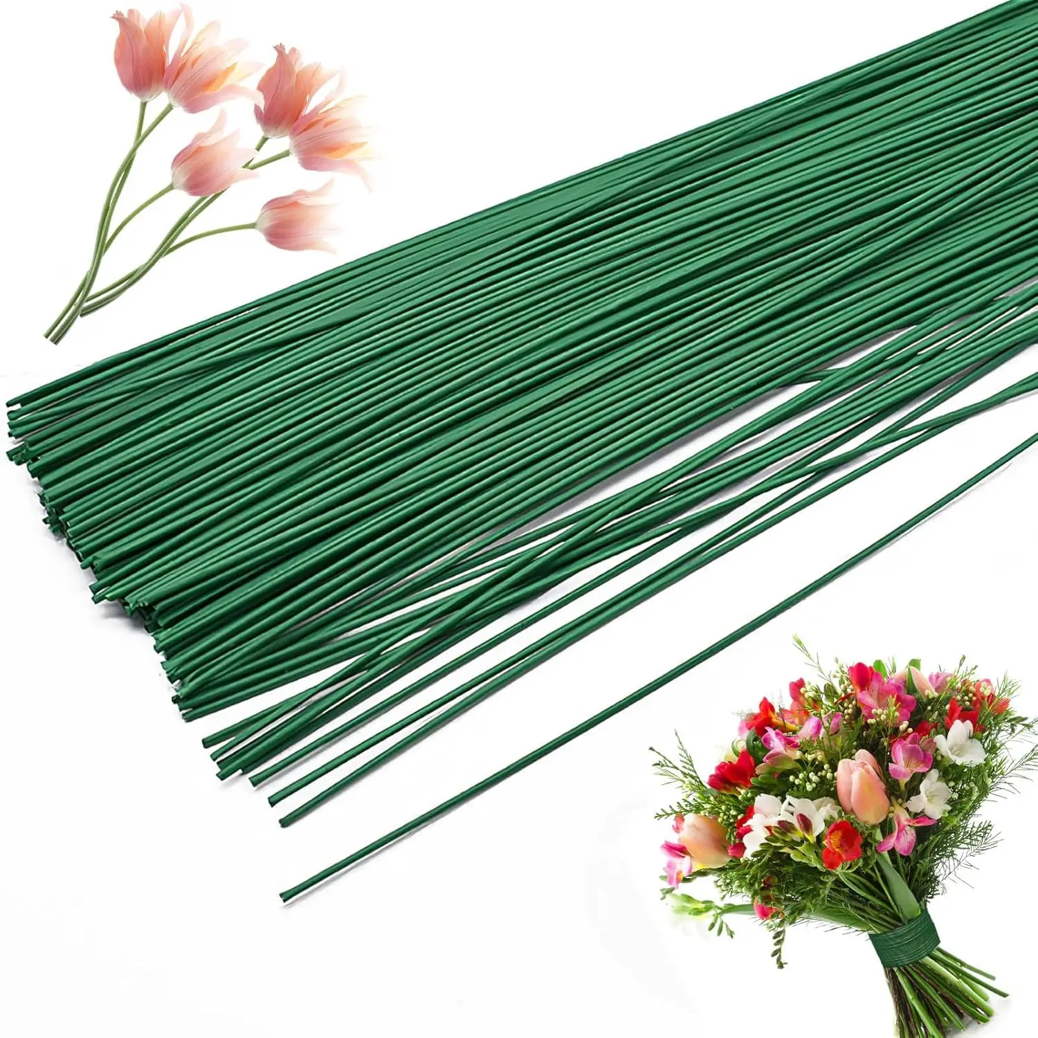 200 count 22 Gauge Floral Stem Wire Flower Arrangements and DIY Crafts,Dark Green,Floral Wire for Florist Flower Arrangement 16 Inches,Diameter:0.03 inch