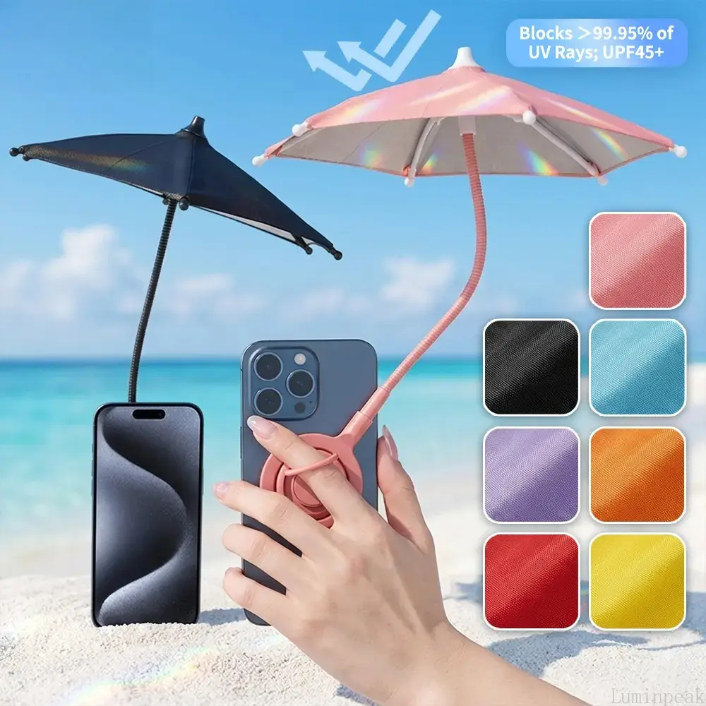 Magnetic Phone Umbrella with Flexible Gooseneck, Polyester Fabric Sunshade with 360° Adjustable Ring Stand, Anti-Glare & Overheating Protection for iPhone MagSafe & Android Phones - Outdoor Accessories, Blue, Beach, Outdoor Shade, Yellow, Uv Protection, K