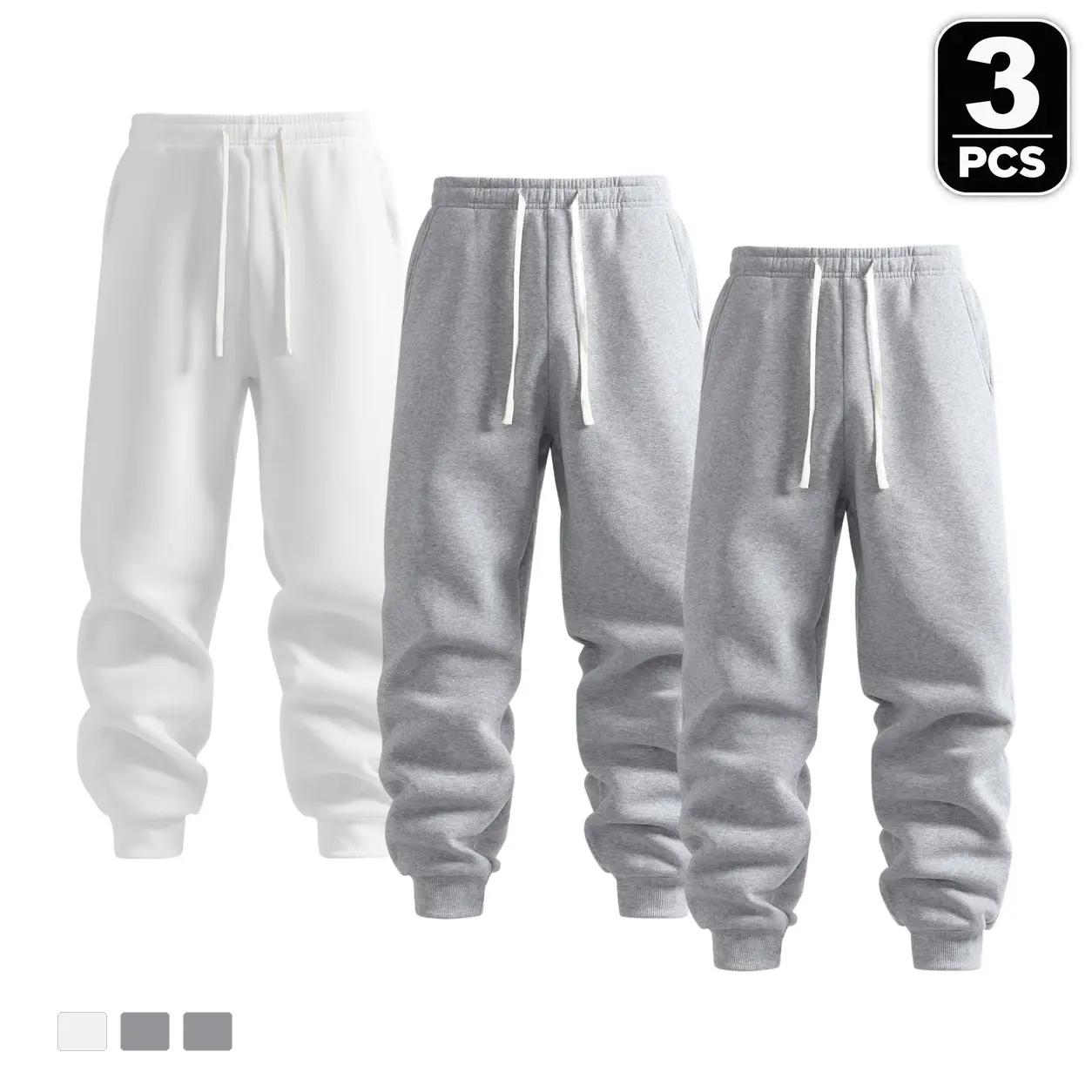 Men's 3-Pack Ankle Cuff Sweatpants with an Elasticated Pull-On Waist, a Relaxed Fit above the Ankle Cuffs and Open Side Pockets,Slim,Bottom,essential,Thermal,heavyweight,Lightweight,athletic,skinny,,practical,wide,solid,polyester,minimalist,leg,loose
