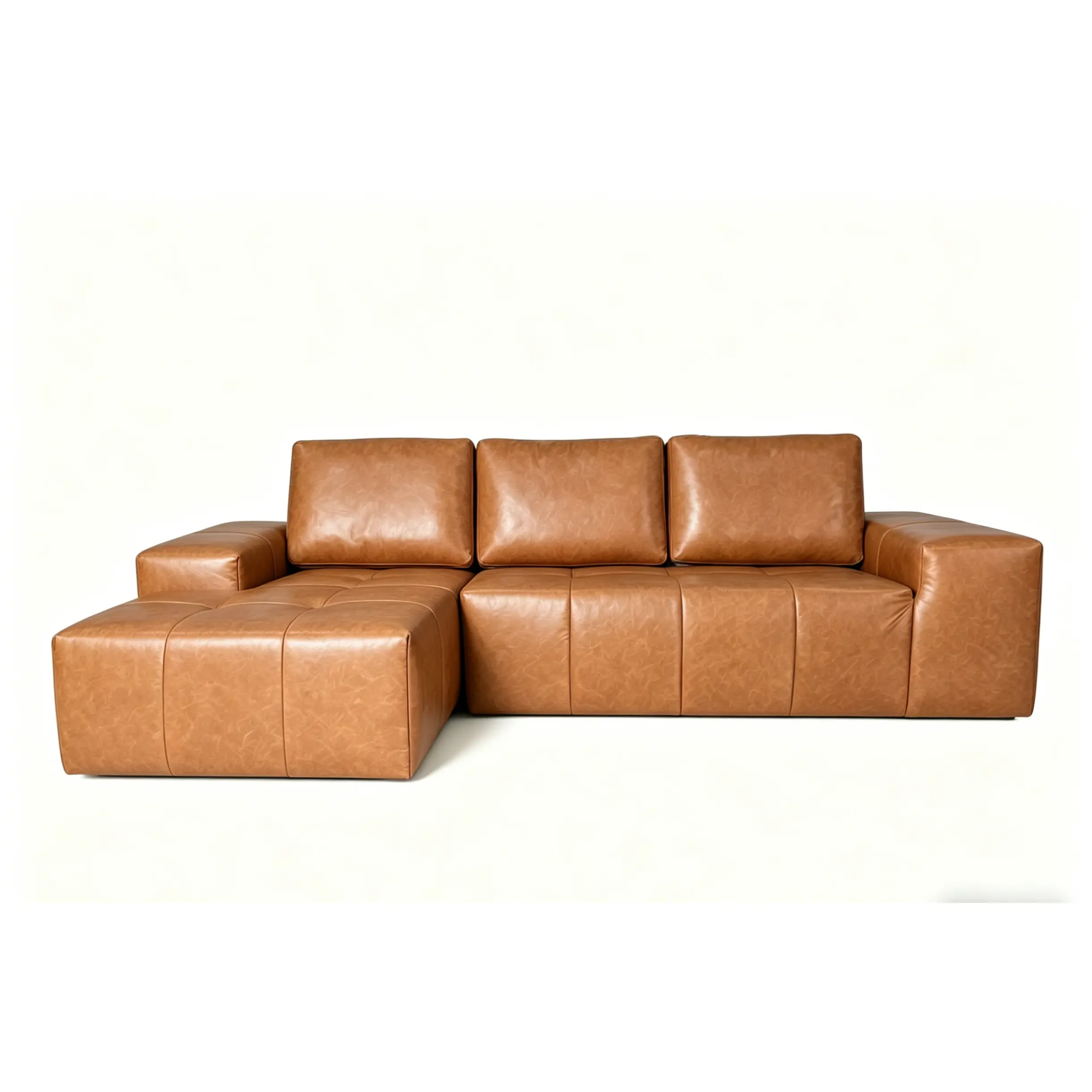 ARCH Boneless Cloud Sectional Couch for Living Room, Brown Faux Leather L Shaped Sofa with Chaise, Deep Seat Modular Sofa, No Assembly Required Sofa in a Box, Left Facing, 1-Pack, Living Room Furniture for Apartment, Lounge, Family Room