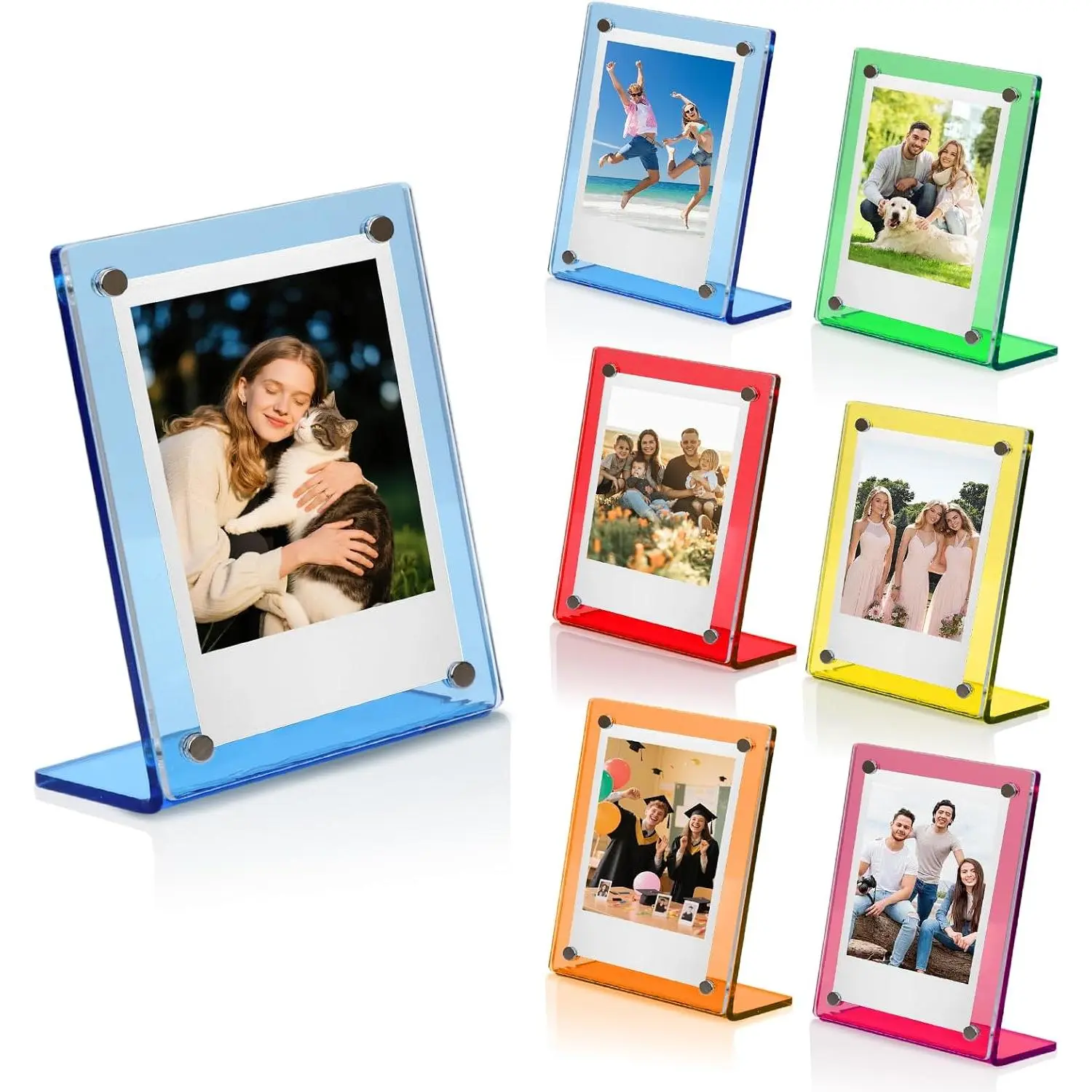 12 Pack   Picture Frames, Mini Fridge  Frames 2x3in, Double-Sided Photo Frame for Refrigerator suit   Instax Display Stand Table Top Decor & Gifts (Colorful)