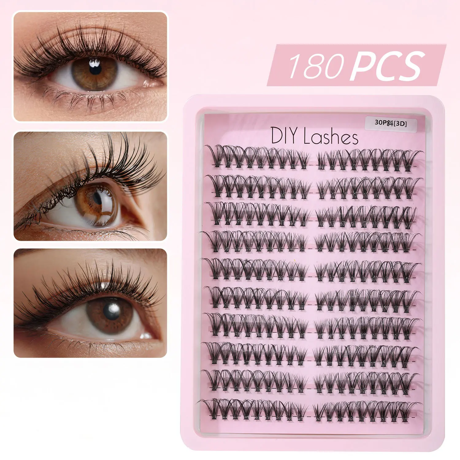 DIY Apply PBT Material Winged Cat-Eye Lash Clusters - High Capacity, Lightweight, Fluffy, Spiky, Segmented, Mixed Sizes - For Stunning Look & Daily Makeup