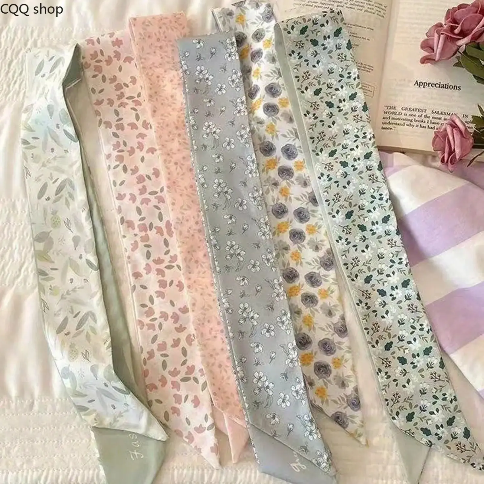 6 Pcs / 1 Set Elegant Floral Polyester Scarf Set for Women & Girls, Vintage Hairband, Woven Ribbon Belt, Multi-Functional Accessory, All Seasons Wear