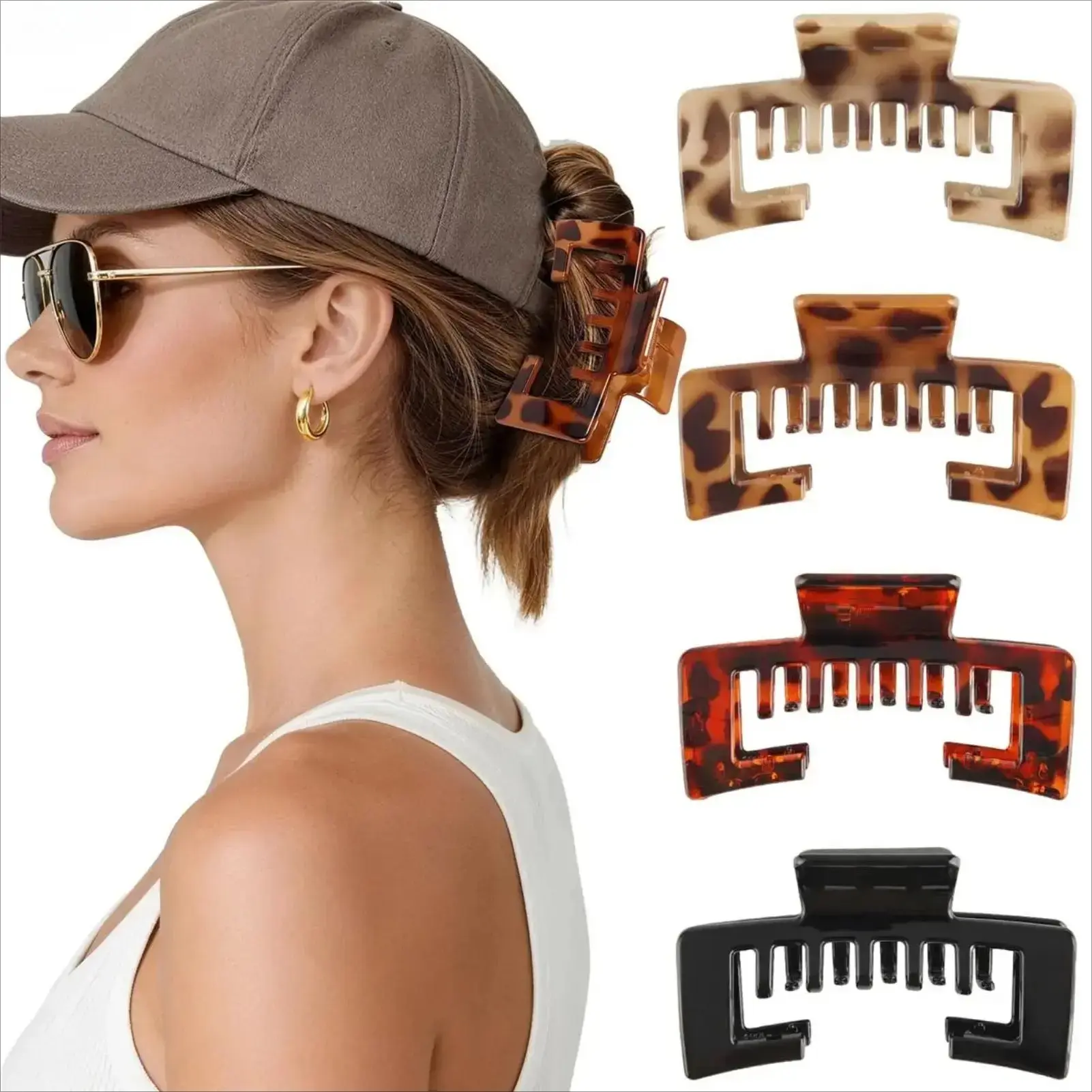 4-Pack Hat-Friendly Hair Claw Clips For Women, Strong Hold Comfort Styling Clamps For Thick Hair, Works With Baseball Caps & Trucker Hat Hairstyles, Trendy Hair Accessory For Daily Styling And Gift Giving