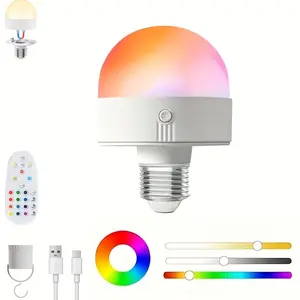 Rechargeable Light Bulbs, Rechargeable Light Bulb with Remote and Timer, Remote Dimmable, 15 Colors Selectable, USB Rechargeable, Magnetic Cordless Night Light, Reading Lamp, Reading Suitable for Bedroom, Living Room, Prom, Game Room, Party