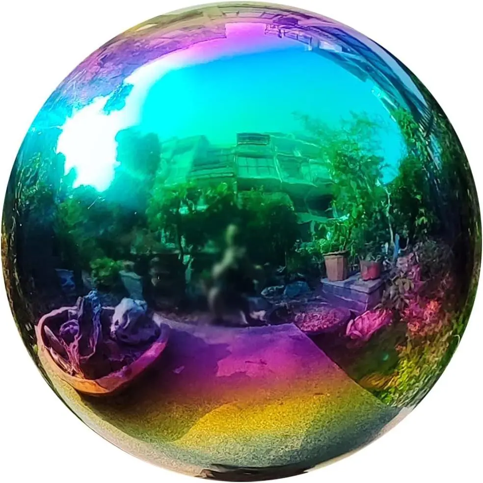30cm/12 inch Garden Sphere Mirror Gazing Ball,Rainbow Stainless Steel Polished Reflective Smooth Hollow Globe Ball,Durable Colorful and Shiny Decorations Addition to Garden Patio Yard Home
