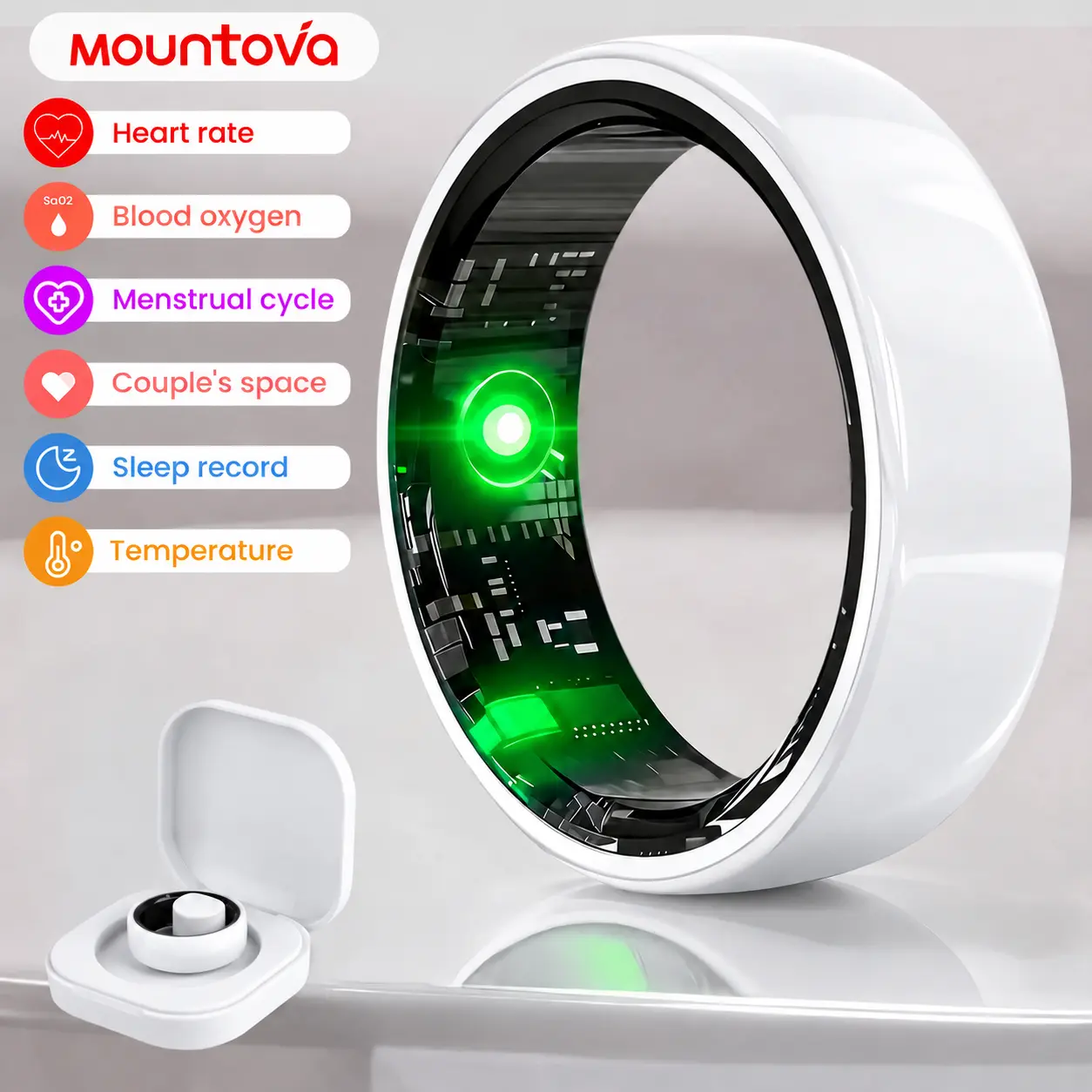 Smart Fitness Tracker Ring - IP68 Rated Swimmable Wireless Bluetooth Device, HR/Sleep/Cycle Monitoring, Heart Health Tracker for iOS & Android, Fully Tested & Functional