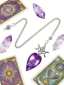 1pc Natural crystal tri-phased moon pentagram water droplet spirit pendulum pendant, meditation chakra balance energy resin spiritual healing crystal divination pendulum, Tarot card magic and witch yoga spiritual aura