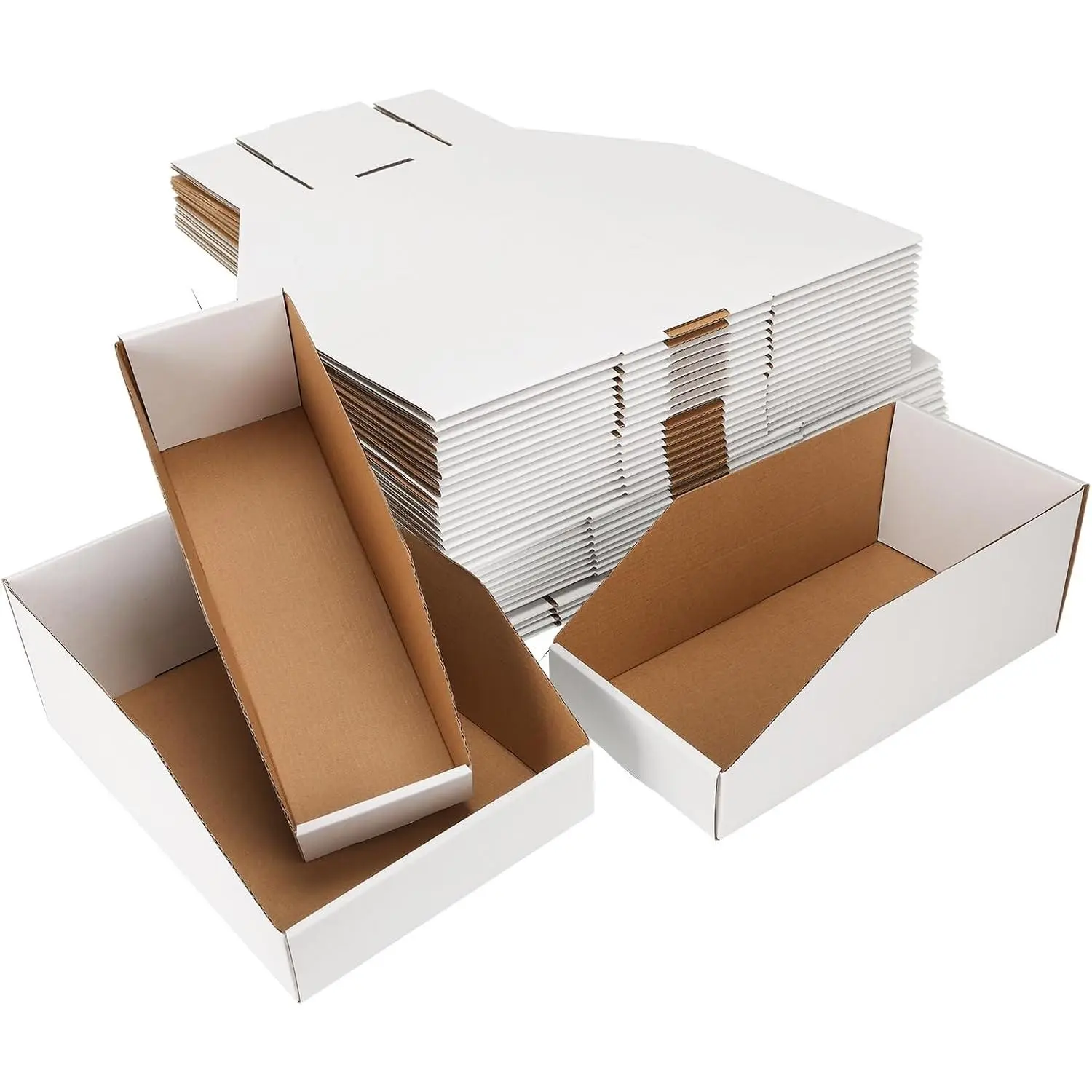 Assorted Sizes Cardboard Storage Bins, 35 Mixed Pack Corrugated Cardboard Boxes - Corrugated Organizer Bins for Pantry, Shelves, Garage, Office, Shop