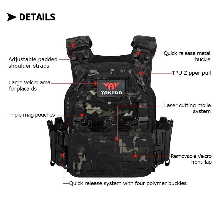 VT-6094A Yakeda New Product Tactical Vest Chaleco Tactico Molle Plate 1000D Nylon Carrier Chalecos Black Training for Men Outdoor Hunting Protective Gear