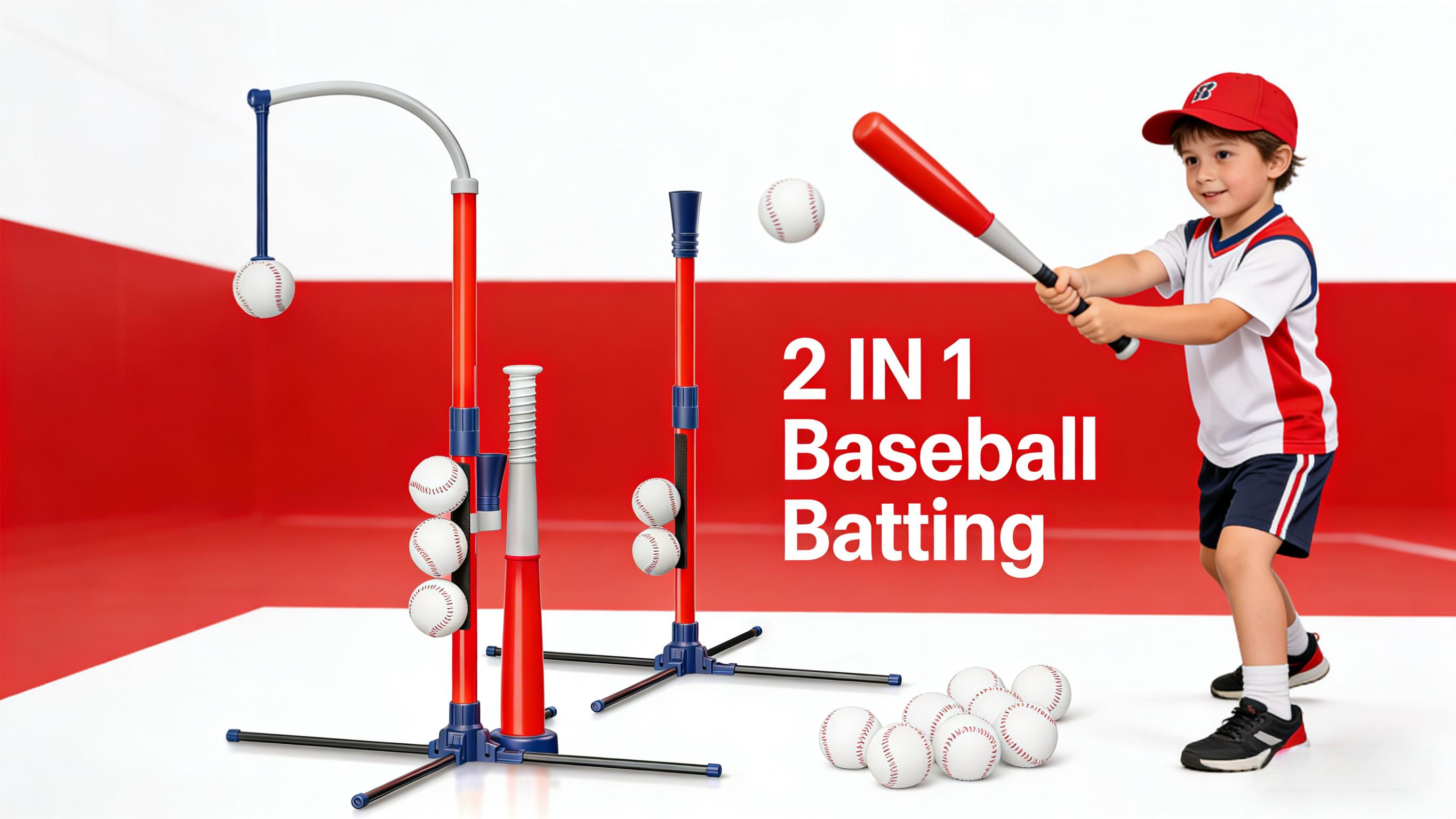 2 IN1 Baseball Batting for Kids 3- 7 Year Old Boy Birthday Gift,Baseball Tee, Baseball Batting Tee- T Ball Set for Toddlers 3-5 4-6 -7 Toys for Ages 3 4 5 6 Year Old Boy - Toddler Outdoor Toys