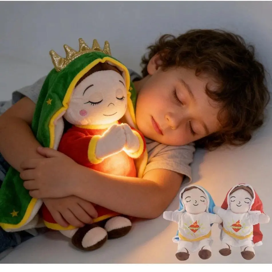 Maria and Jesus Baby Sleeping Companion Sound Soothing Musical Plush Toys With Air Bag And Light Doll Breathing Kawaii Toy Gifts