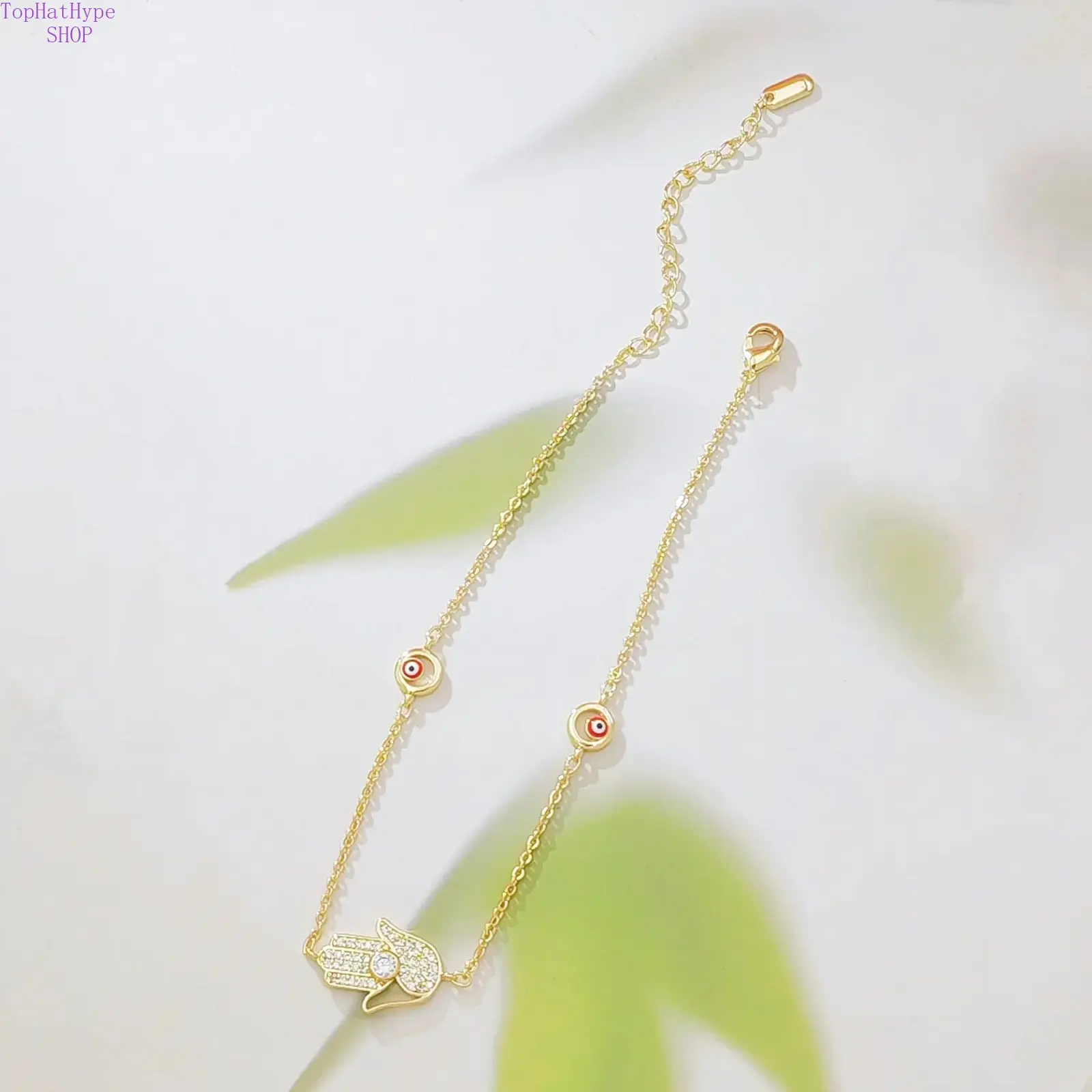 Hamsa evil eye anklet, gold protection ankle bracelet, beach foot jewelry, cz hamsa hand anklet, adjustable women summer anklet