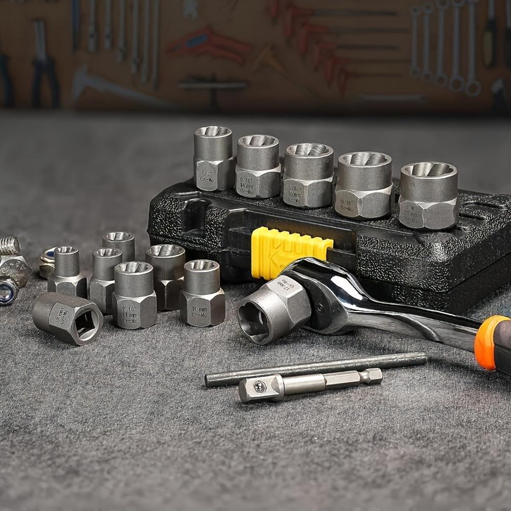 14-piece nut and bolt puller set, rusty nut puller, repair tool set with easy pull-out tool and hexagonal socket adapter, efficient pull-out