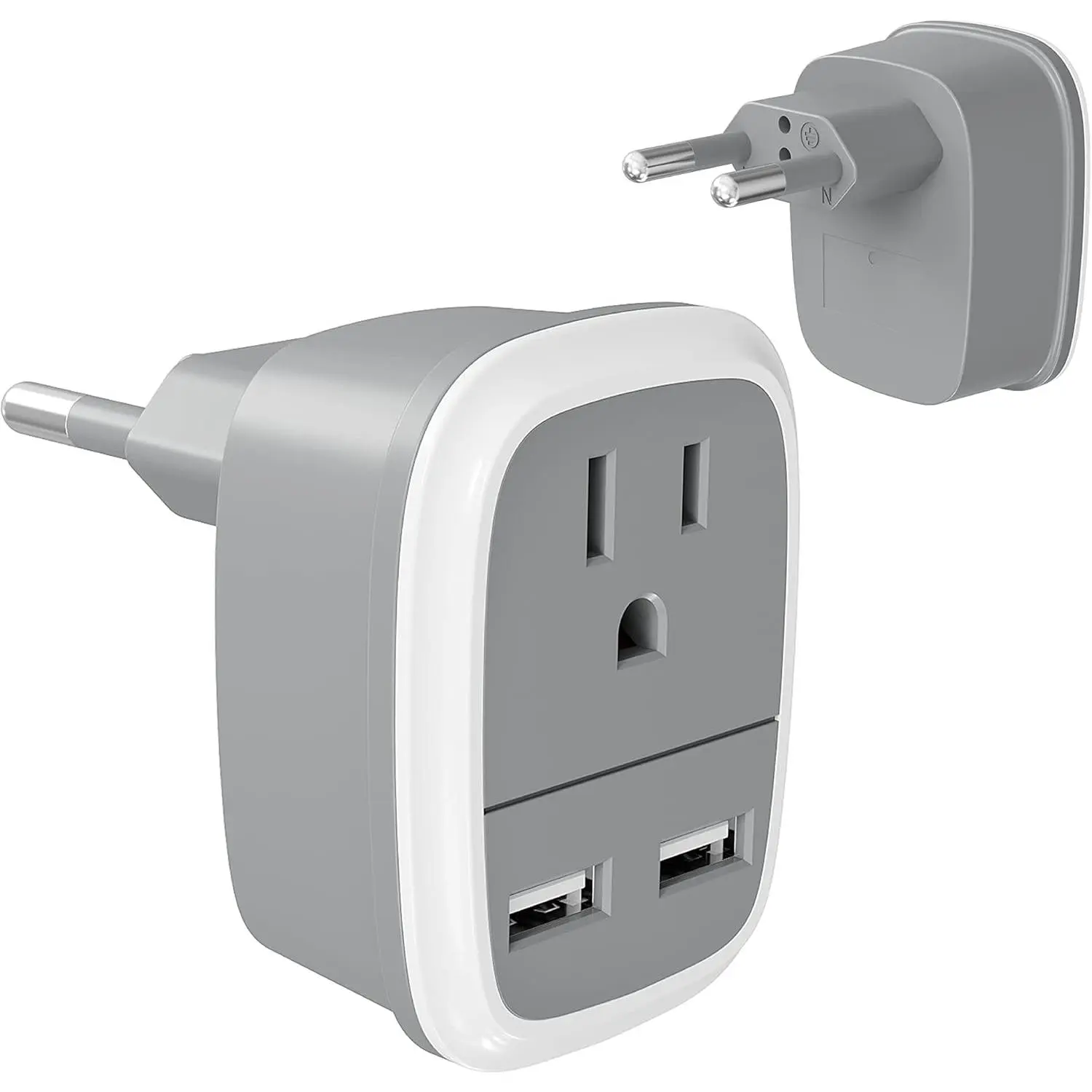 European Travel Plug Adapter with USB Ports - Compatible for Use in Spain, France, Switzerland, Israel, Austria