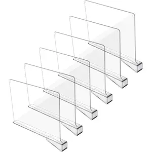 Acrylic Shelf Dividers for Closet Organization Closet Shelf Organizer Closet Separator for Wood Shelves Clear Shelf Dividers for Closets (6 Pack)