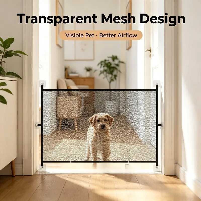 Household Foldable Pet Isolation Mesh Gate, Anti‑Crawl Reinforced Floor Hooks, Tool‑Free Assembly, Safety Barrier For Indoor Stair And Doorway For Cats And Small Dogs