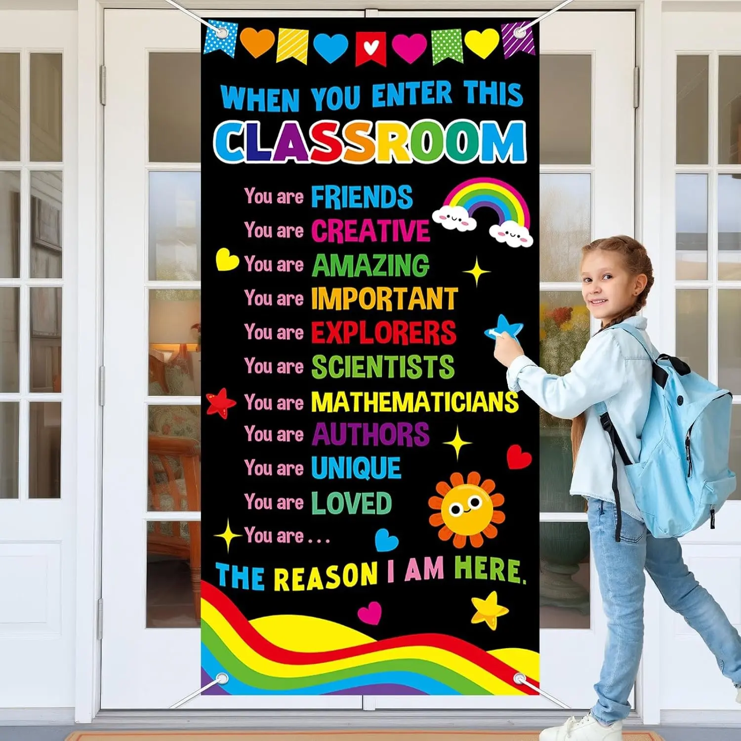 When You Enter This Classroom Door Cover Affirmation Station Empowerment Motivational Hanging Banner Back to School Front Door Porch Sign Classroom Welcome Photo Background