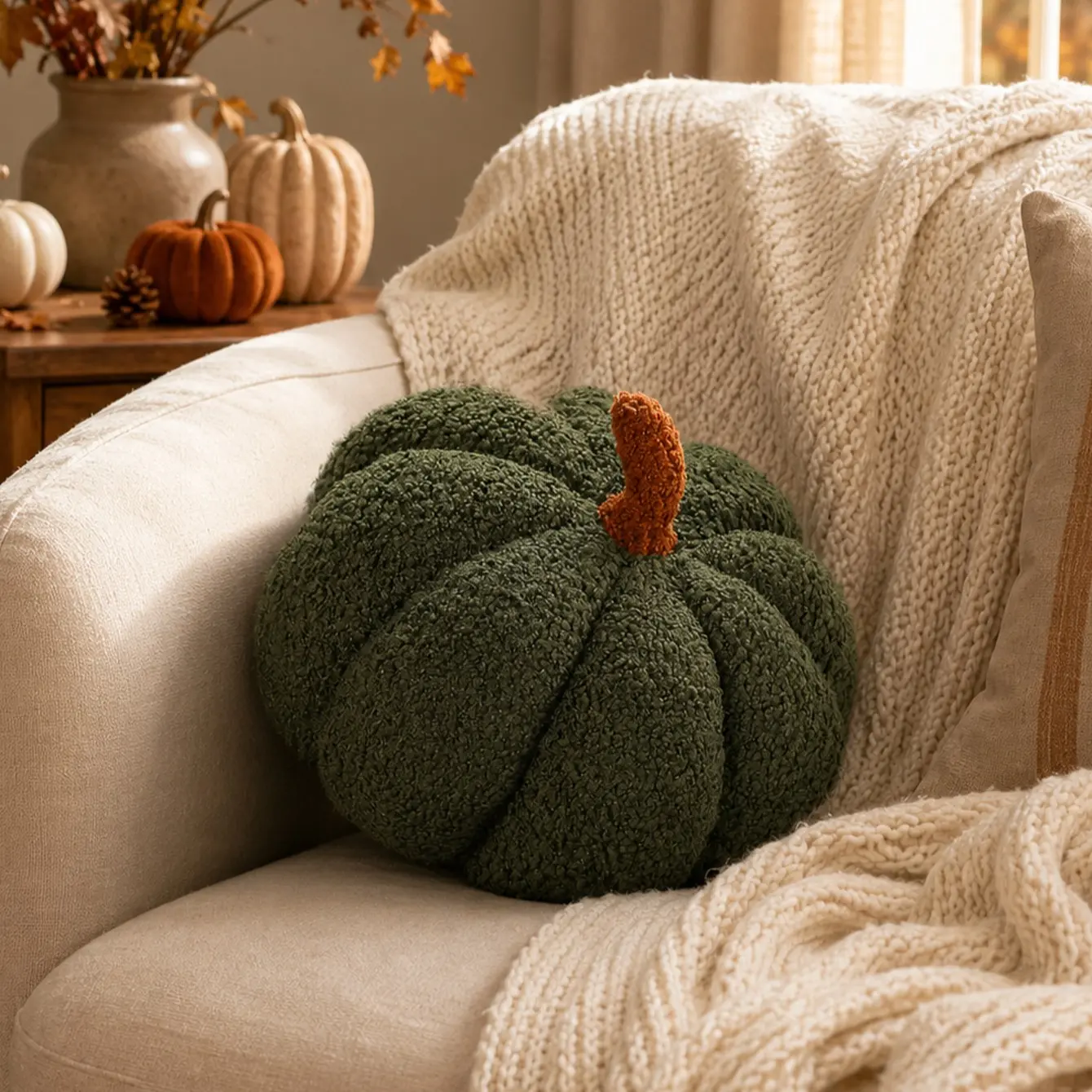 1pc 3D Plush Pumpkin Cushion, Comfortable Fall Farmhouse Sofa Decor, Essential Home Soft Furnishings, Perfect Gift for Friends and Family
