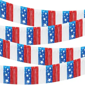 40  Foil Fringe 4th of July Garland Memorial Day  250th Independence Day Tinsel Metallic Red White Blue  Streamers Patriotic Banner  Parade Cart Floats  Backdrop Table Skirts