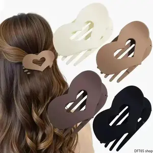 Vintage Minimal Hollow Flat Hair Claw Dual Square Curved Silhouette Anti Slip Serrated Clasp Strong Elastic Spring Wide Opening For Long Thick Hair Women Daily Commute Casual Portable Neutral Tone Hair Styling Accessory