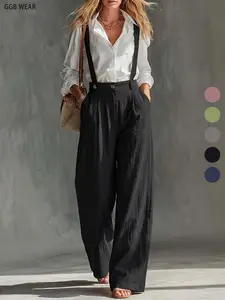 New Summer Spring High-Waisted Loose Baggy Pleated Strap Pants, Vintage Style Commuter Casual Pants, Trendy Fashion for Daily Wear