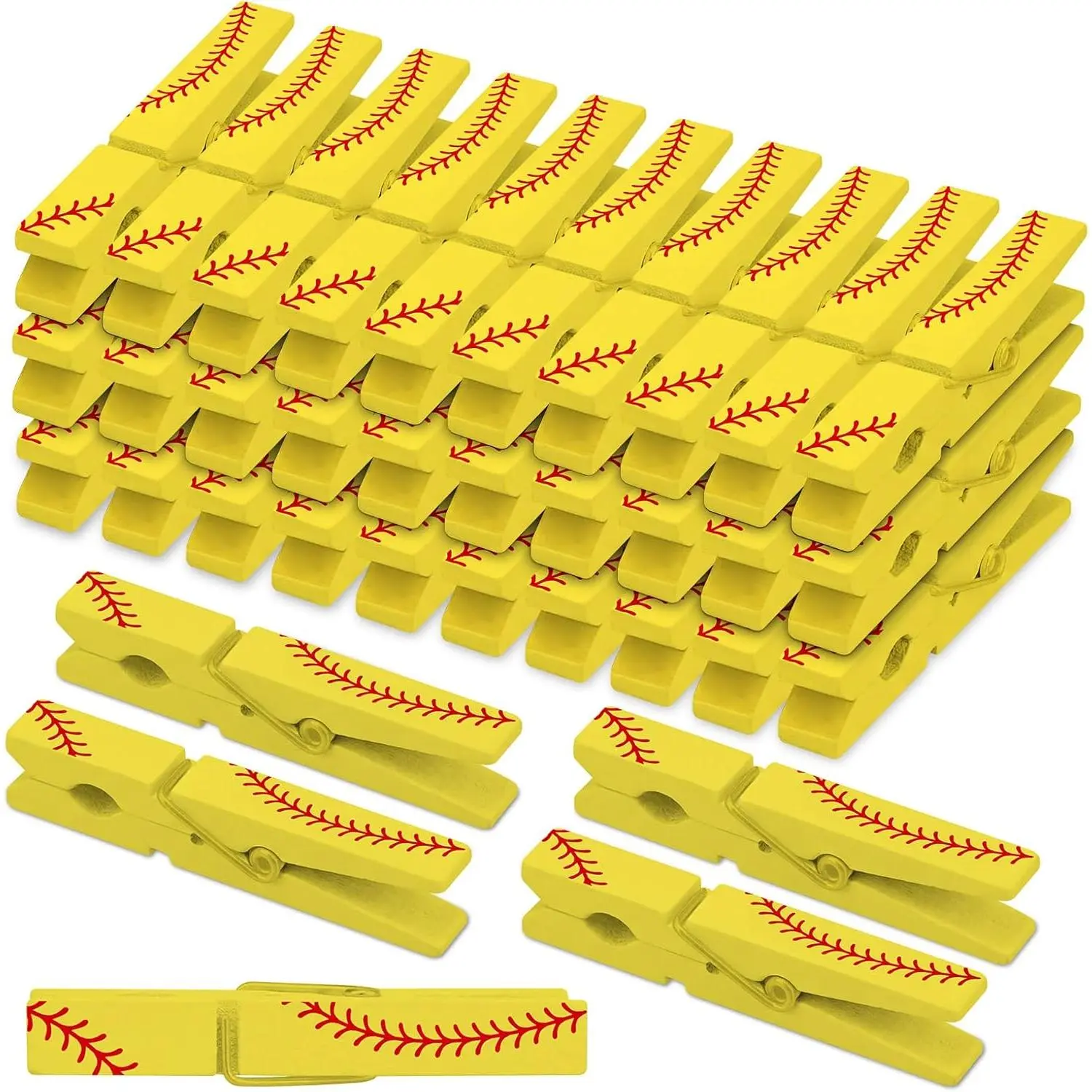 36 Pcs Softball Clips Softball Team Gifts Bulk Cheer Clothes Pins Wooden Charms Bag Clips for Crafts Backpacks Decorations Photo Cheerleading Accessories